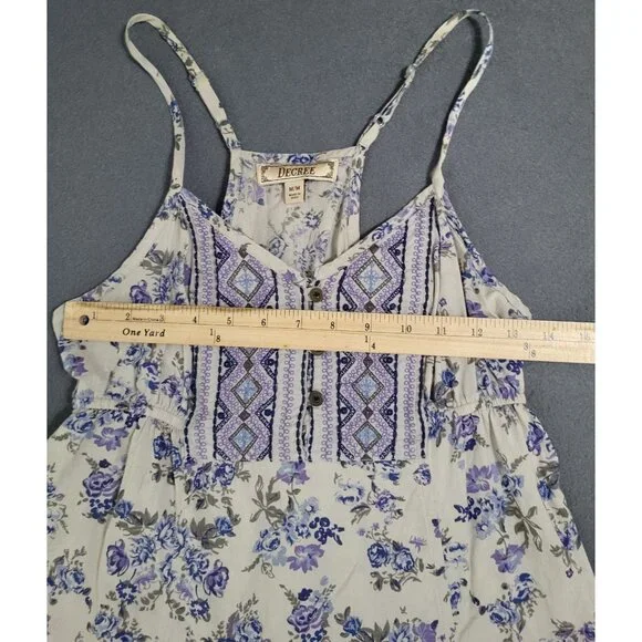 DECREE Women's SZ M Racerback Flowy Tank Ruffle Floral Boho Festival Fairy Gray - Picture 5 of 9